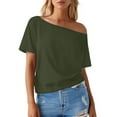 thumbnail image 1 of Women's T-Shirts Basic Tops Solid Off Shoulder Cropped Slim Going Out Gift Clothes, 1 of 6