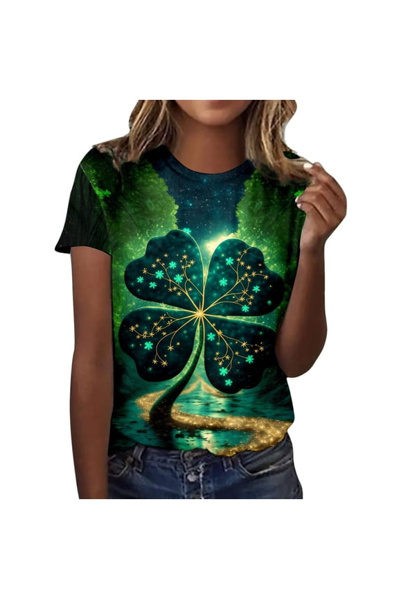 Women's T-Shirts Basic Tops St. Patrick’s Day Short Sleeve Graphic Printed Crew Neck Y2k Clothes Green