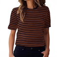 thumbnail image 1 of Women's T-Shirts Basic Tops Stripe Print Short Sleeve Crew Neck Casual Fashion Clothing Red, 1 of 7