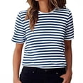 thumbnail image 1 of Women's T-Shirts Basic Tops Stripe Print Short Sleeve Crew Neck Casual Tunic Blouse Blue, 1 of 7