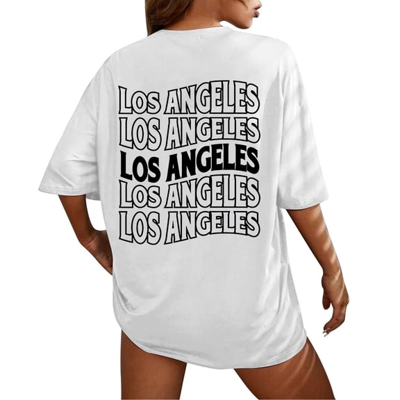 Women's T-Shirts Basic Tops Summer Short Sleeve Letter Printed Crew Neck Loose Blouse Tunic Dressy Casual Clothes