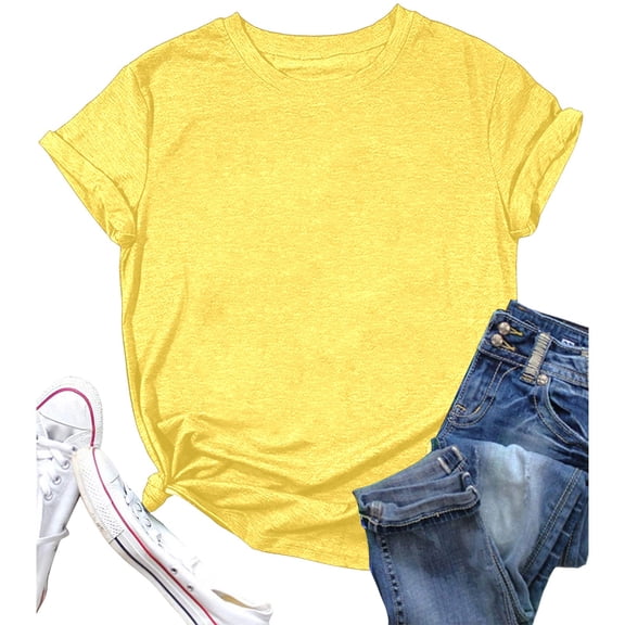 Women's T-Shirts Basic Tops Summer Solid Short Sleeve Round Neck Gift Clothes