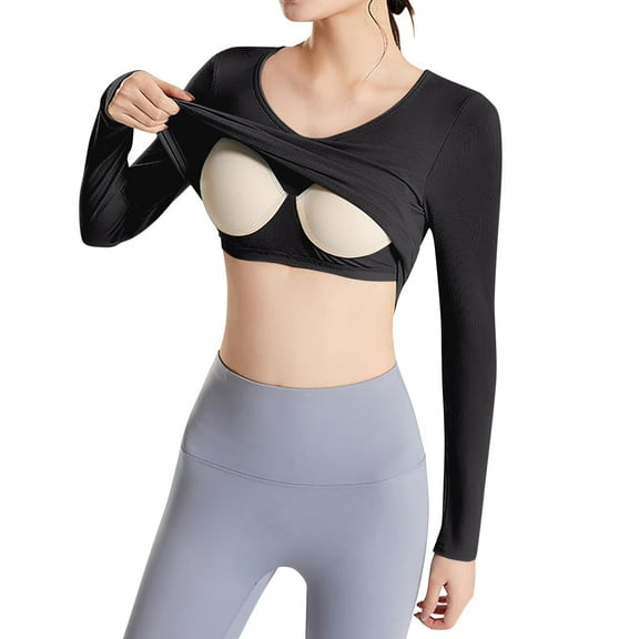 Women's T-Shirts Basic Tops Womens Thermal Shirts Built-in Bra Long Sleeve Slim Fit Fall Fashion Y2K Clothes 2025