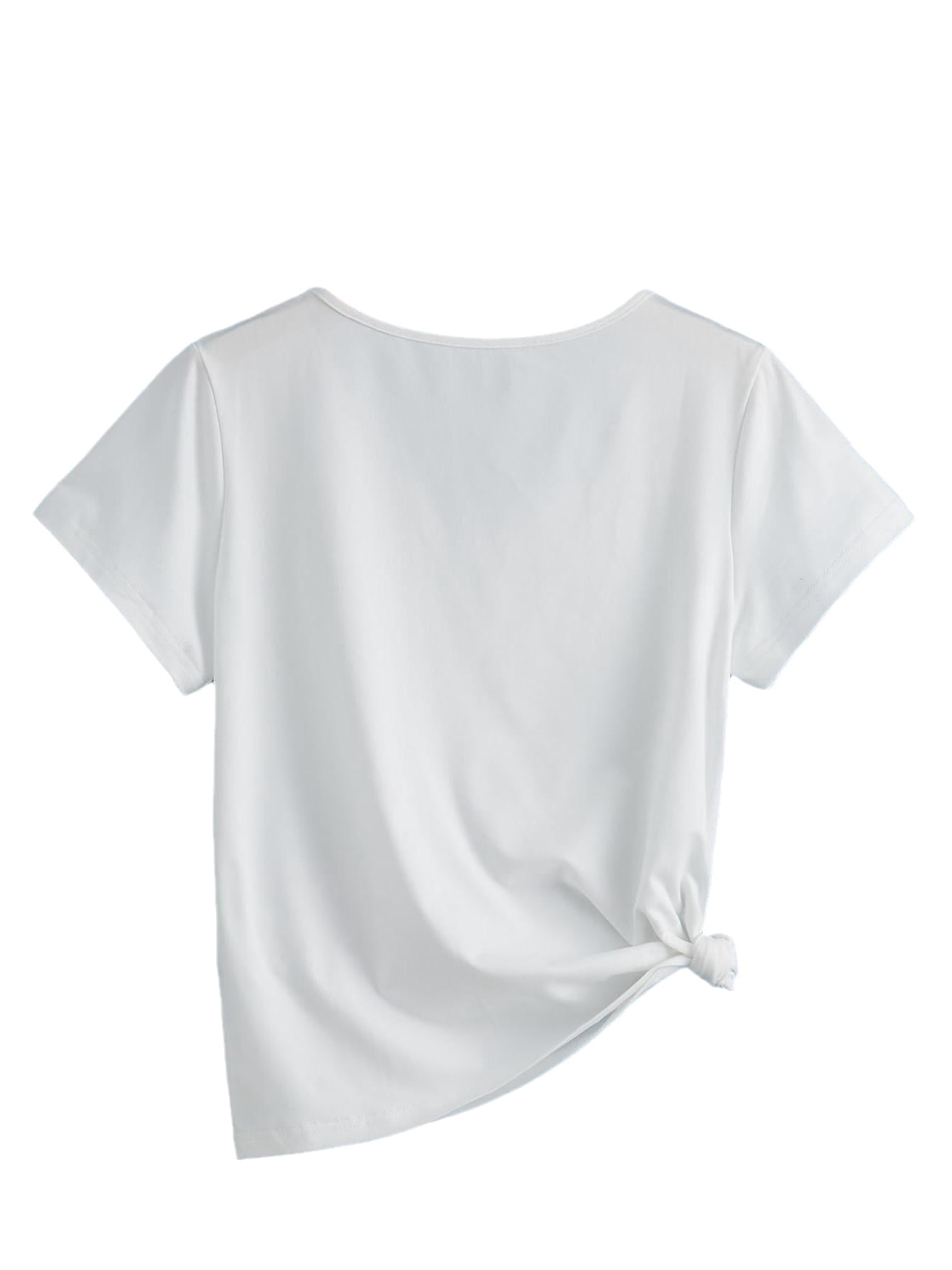 Women's T-Shirts Basics Plain V neck Short Sleeve Sleeve White L ...