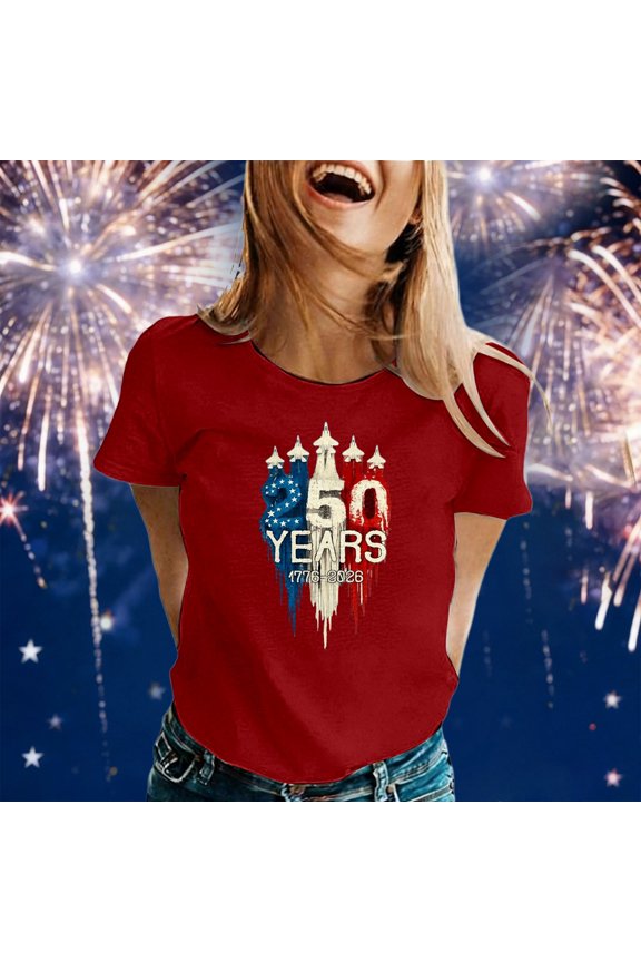 Women's T-Shirts Casual Airplane Print Short Sleeve Crew Neck Tee Top Women's Tops, Tees & Blouses Red S