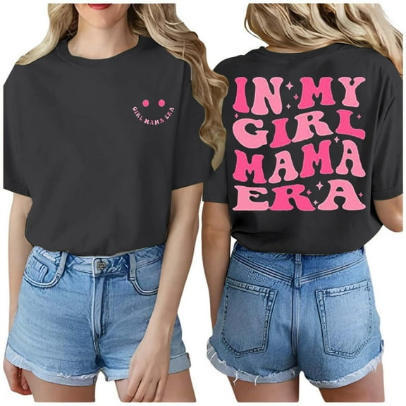 Women's T-Shirts Casual Fashion Reversible Printed Letter Short Sleeve T Shirt Stylish Top for Everyday Wear