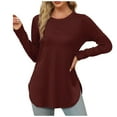 thumbnail image 1 of Women's T-Shirts Casual Long Sleeve Round Neck Side Split Basic Loose Tunic Tops for Everyday Wear, 1 of 7