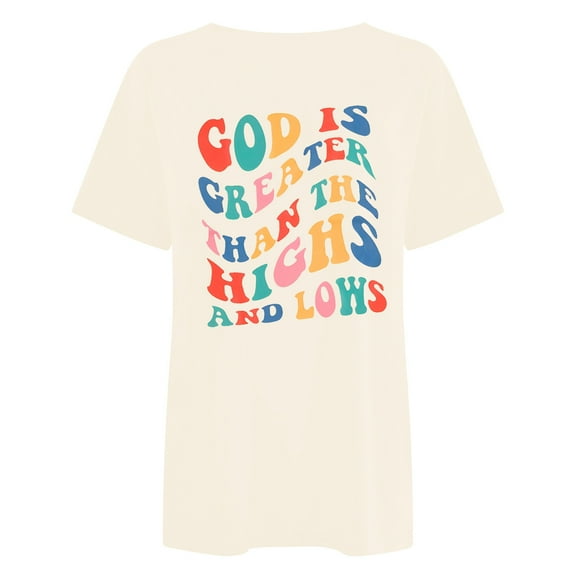 Women's T-Shirts Casual Loose Letter Print Crew Neck Short Sleeve T Shirt Top for Everyday Wear and Stylish Outfits