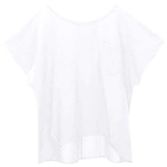 Women's T-Shirts Casual Loose Short Sleeve Pure Color Round Neck Linen Pocket Top for Women Everyday Relaxed Fit Tee Shirt