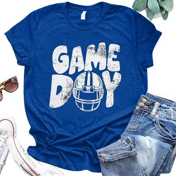 Women's T-Shirts Casual Loose Tee Relaxed Fit Round Neck Short Sleeve Rugby Top for Everyday Wear