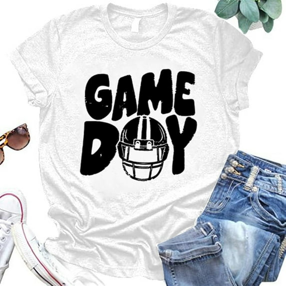 Women's T-Shirts Casual Loose Tee Relaxed Fit Round Neck Short Sleeve Rugby Top for Everyday Wear