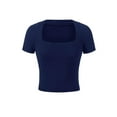 Women's TShirts Casual Plain Queen Anne Neckline Navy Blue Short