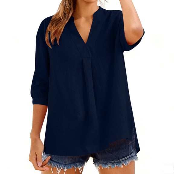 Women's T Shirts Casual Printed 3/4 Length Sleeve Smocked Cuffs Vacation and Workout Fashion Outfit Clothes