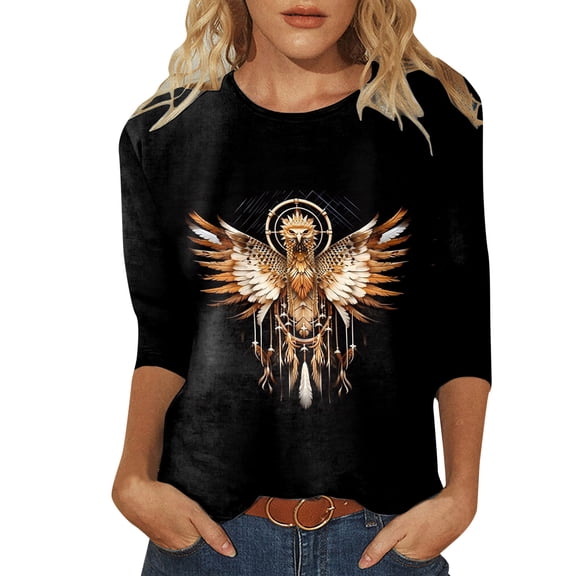 Women's T-Shirts Casual Round Neck Retro Ethnic Style Printed T Shirt for Everyday Wear and Versatile Outfits