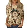 thumbnail image 1 of Women's T-Shirts Casual Round Neck Retro Ethnic Style Printed T Shirt for Everyday Wear and Versatile Outfits, 1 of 5