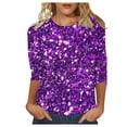 thumbnail image 1 of Women's T-Shirts Casual Sequin Effect Crew Neck 3/4 Length Sleeve Tops for Women, 1 of 4