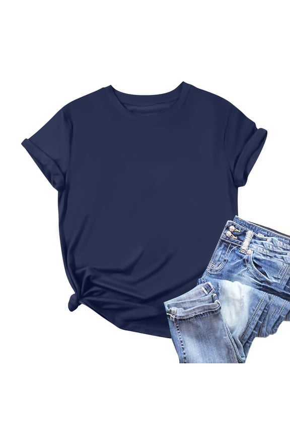 Women's T-Shirts, Casual Short Sleeve Round Neck Top, Soft Polyester Spandex Cotton Blend for Everyday Comfort, Basic Solid Color Tee