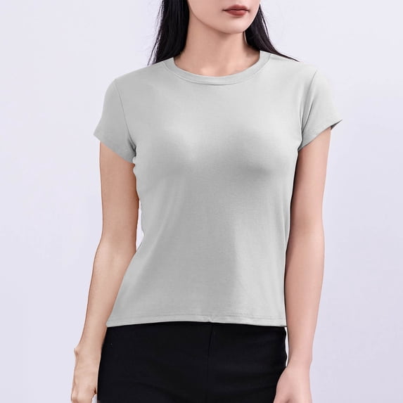 Women's T-Shirts, Casual Short Sleeve Round-Neck Top, Solid Color Basic Tee for Everyday Wear