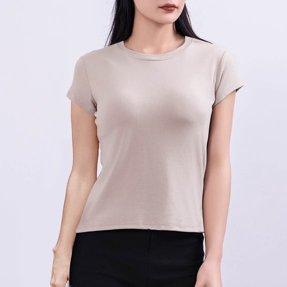Women's T-Shirts, Casual Short Sleeve Round-Neck Top, Solid Color Basic Tee for Everyday Wear