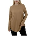 thumbnail image 1 of Women's T-Shirts Casual Solid Color Loose Round Neck Long Sleeve Thumb T Shirt Pullover Top for Everyday Wear and Comfort, 1 of 6