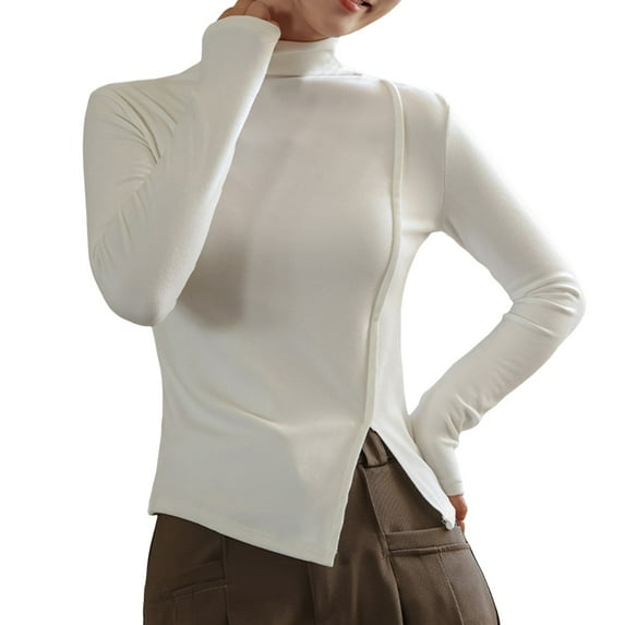 Women's T-Shirts Casual Solid Long Sleeve High Neck Blouse Slim Fitted Workout Tops for Everyday Wear