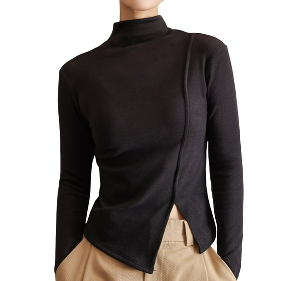 Women's T-Shirts Casual Solid Long Sleeve High Neck Blouse Slim Fitted Workout Tops for Everyday Wear