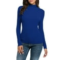 thumbnail image 1 of Women's T-Shirts Casual Solid Long Sleeve Mock Turtleneck Blouse Top Slim Fit Stretchy Layer Tee Shirt Polyester Spandex 1PC Top Size S-2XL Oversized Tshirts For Women, 1 of 8