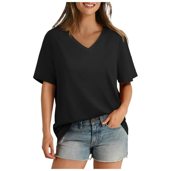 Women's T-Shirts Casual V Neck Loose Short Sleeved Tops for 2025 Fashion Trends