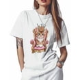 thumbnail image 1 of Women's T-Shirts, Cat Throne Crown Cotton Crewneck Tee Short Sleeve Casual Tops Loose Graphic T-Shirt White, 3XL, 1 of 7