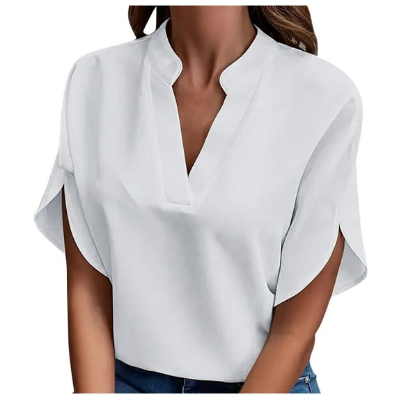 Women's T-Shirts Cold Shoulder Summer Casual Short Sleeve V Neck Loose Solid Color Blouse Shirts for Stylish Outfits