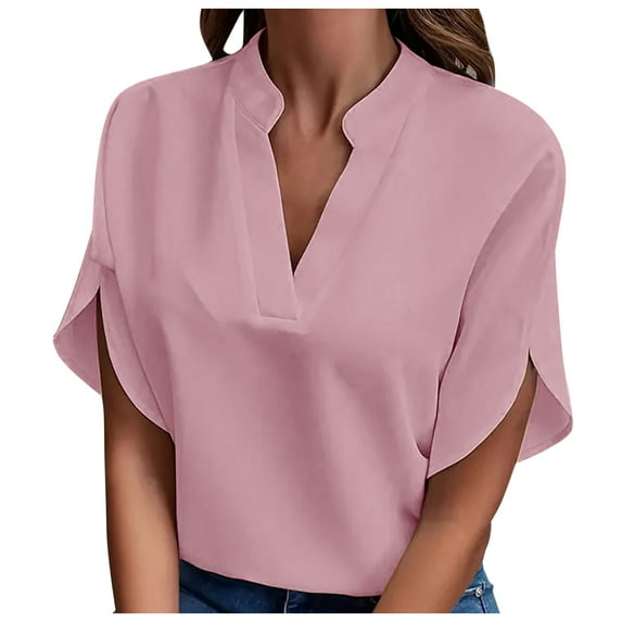 Women's T-Shirts Cold Shoulder Summer Casual Short Sleeve V Neck Loose Solid Color Blouse Shirts for Stylish Outfits
