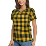 Women's T-Shirts Collection Scottish Clan Macleod Yellow Black Tartan T-Shirts V-Neck Short Sleeve Casual Basic Fit Tee Tops Blouse