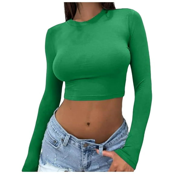 Women's T-Shirts Comfortable Long Sleeve Crew Neck Slim Fit Casual Tops Basic Crop Streetwear Stylish Apparel for Everyday Wear