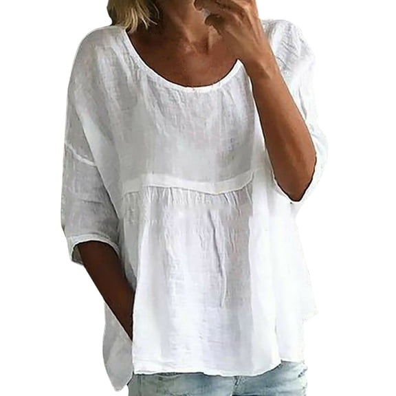 Oversized Tshirts for Women 3/4 Sleeve Floral Leaf Print Blouse - Oversized Loose Flowy Cotton Linen Shirt for Spring Summer Tshirts Shirts for Women Comfort Colors Tshirt