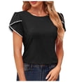 thumbnail image 1 of Women's T-Shirts Crew Neck Petal Sleeve Casual Loose Fit T Shirt Summer Blouse for Everyday Wear & Stylish Comfort, 1 of 4