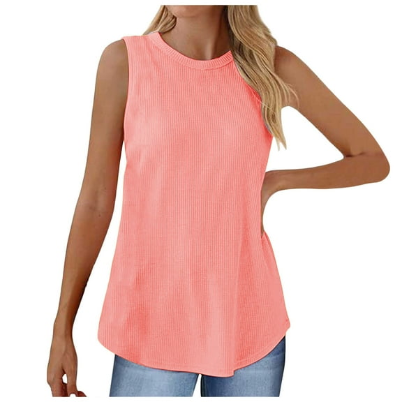 Women's T-Shirts Crewneck Soft Knit Tank Top for Loose Fit with Curved Hem for Beach Wear