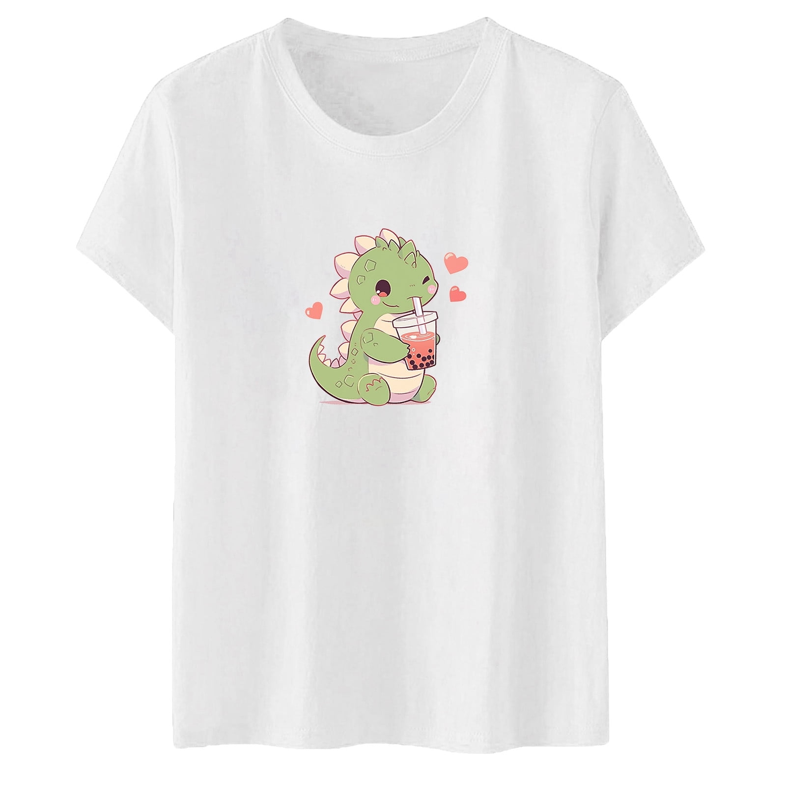 Women's T-Shirts Cute Dinosaur Print Round Neck Short Sleeve Sports Top ...