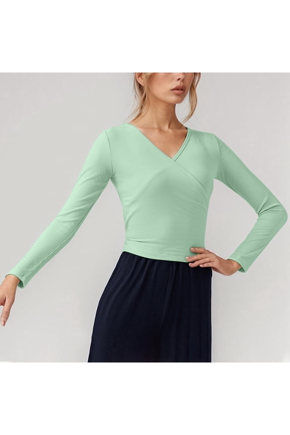 Women's T Shirts For Daily Wear V Neck Long Sleeve With Tie Design Casual And Comfortable Style For All Seasons For Dance And Leisure Activities Women's Tees Athletic Top Women Tech Pack Long Sleeve