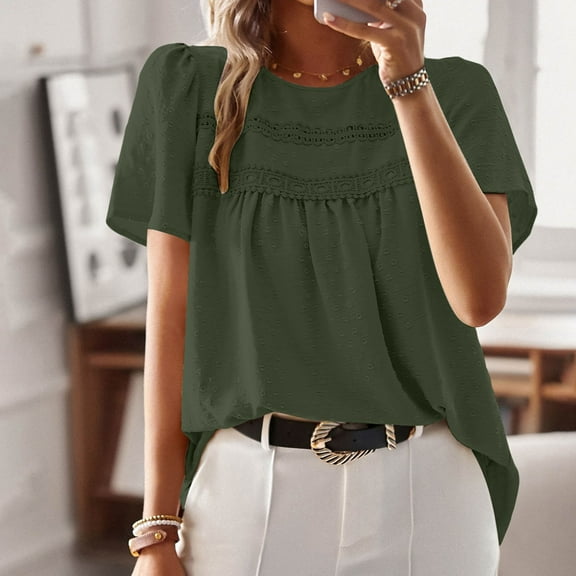 Women's T Shirts For Everyday Wear Short Sleeve Crew Neck Lace Hollow Design For Summer Pairs Well With Jeans Short Sleeve Western Athletic Shirts Women Summer Womens Tee Womens T Shirts Short Sleeve