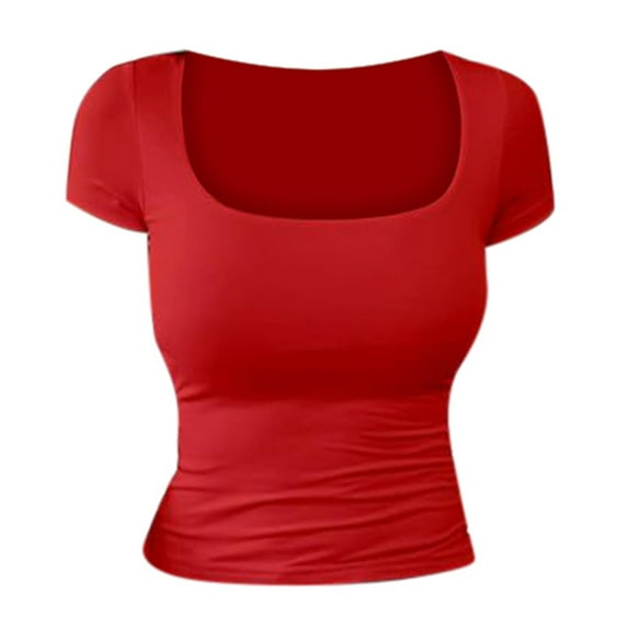 Women's T-Shirts Fashion Slim U Neck Short Sleeved Casual Solid Color Top for Everyday Wear