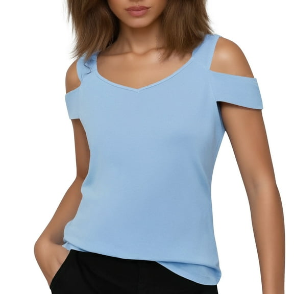 Women's T-Shirts Fashionable Summer Top Solid Color Waist-Cinching Short Sleeved Off Shoulder Loose Basic Tee for Women