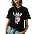 thumbnail image 1 of Women's T-Shirts, Giraffe Pink Bubble Animal Cotton Crewneck Tee Short Sleeve Casual Tops Loose Graphic T-Shirt Black, XL, 1 of 7