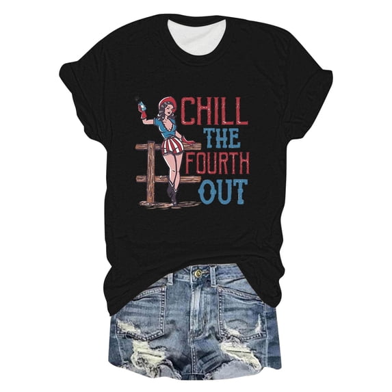 Women's T-Shirts Graphic Summer Chill The Fourth Out Print Short Sleeve Crew Neck Comfortable Breathable Gathering Vacation Casual Date T Shirt