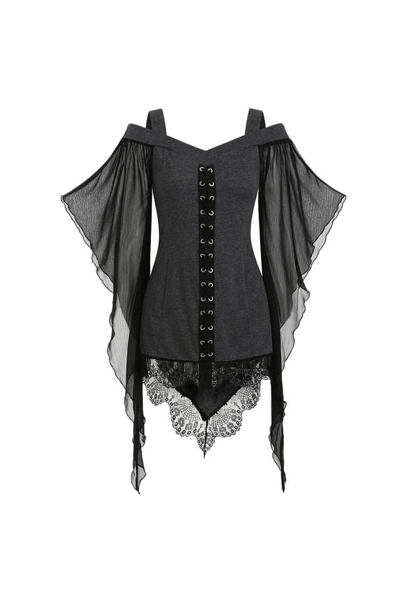 Women's T-Shirts Lace Insert Gothic Tops Blouse for Women Plus Size Stylish and Comfortable Fashion Apparel