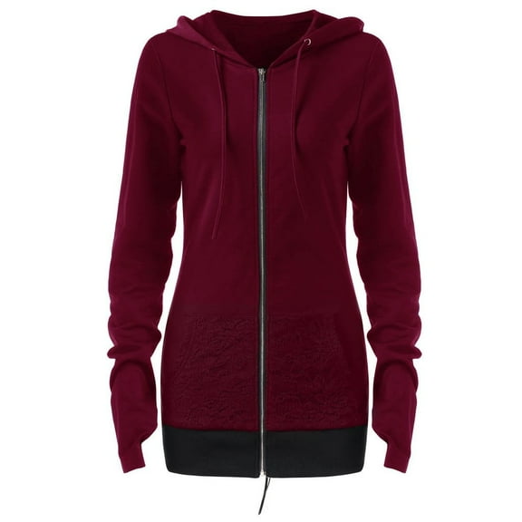 Women's T-Shirts Ladies Casual Zip Up Back Up Long Sleeve Lace Sweatshirt Bandage Hoodie Womens Graphic Tees M