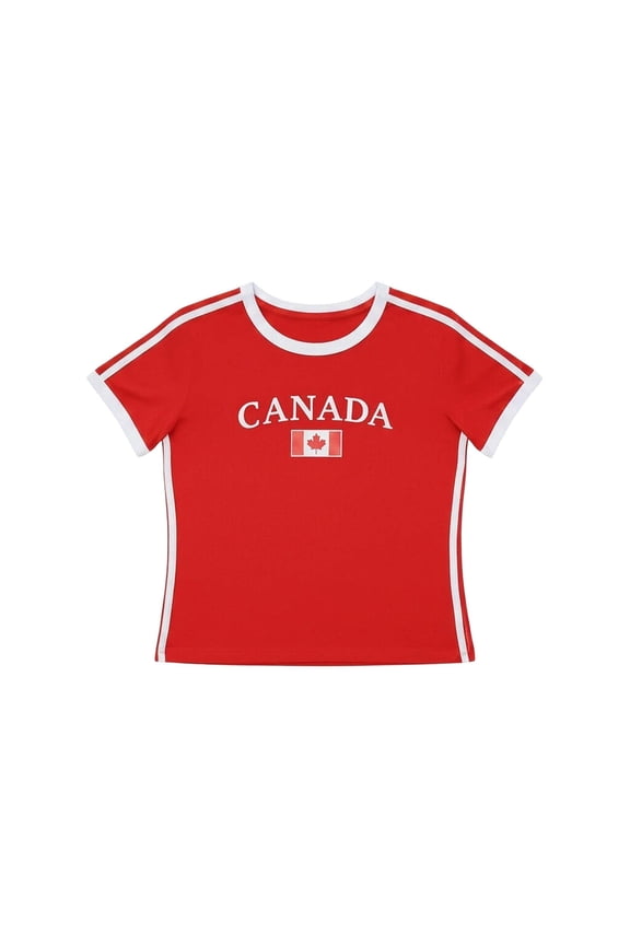Women's T Shirts Letter Print Crew Neck Short Sleeve Vibrant Cropped Midriff Tops for Casual Wear Women's Tops, Tees Blouses Red L