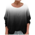 thumbnail image 1 of Women's T-Shirts Linen 3/4 Sleeve Crewneck Gradient Color Casual Dressy Loose Comfy Tunic Tops, 1 of 5