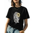 thumbnail image 1 of Women's T-Shirts, Lion Sunflower Hand Drawn Cotton Crewneck Tee Short Sleeve Casual Tops Loose Graphic T-Shirt Black, L, 1 of 7