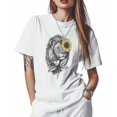 thumbnail image 1 of Women's T-Shirts, Lion Sunflower Hand Drawn Cotton Crewneck Tee Short Sleeve Casual Tops Loose Graphic T-Shirt White, S, 1 of 7