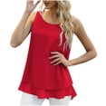 thumbnail image 1 of Women's T-Shirts Long Chiffon Vest Tops Summer Double Layer Sleeveless Skirt Hem Shirts Casual Loose Tank Top Round-Neck Blouses Tunic Swing Cami Tops, 1 of 7